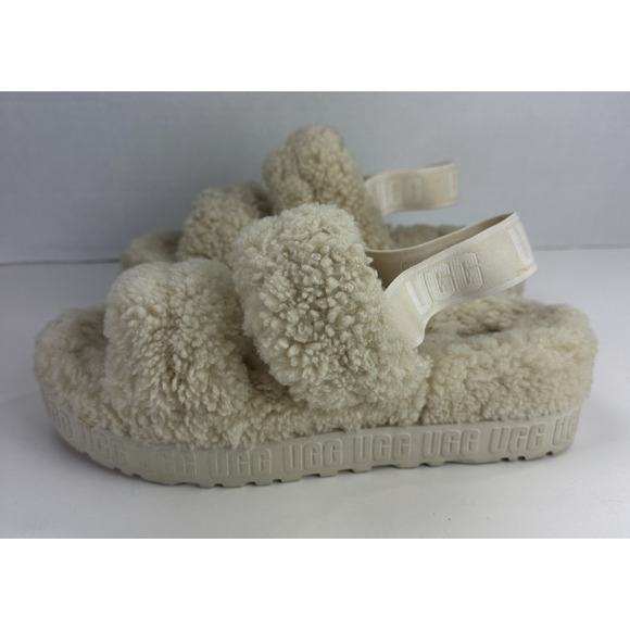 Ugg Oh Fluffita Sherpa Platform Sandals Natural Beige Sheepskin Size 11 Slides - Picture 11 of 16